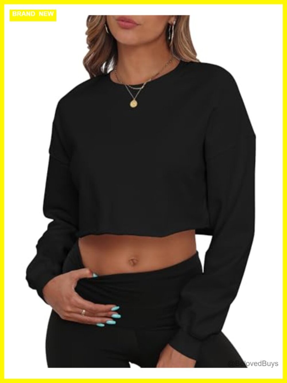 Women's Cropped Sweatshirt Cotton Polyester Crewneck Pullover Long Sleeve Crop